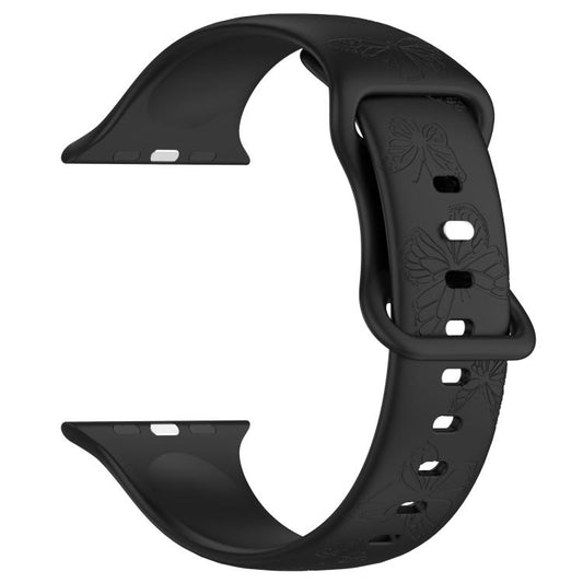 For Apple Watch 42mm / 41mm / 40mm / 38mm Kalebol 8-shaped Buckle Butterfly Embossed Silicone Watch Band(Black) - Watch Bands by Kalebol | Online Shopping UK | buy2fix