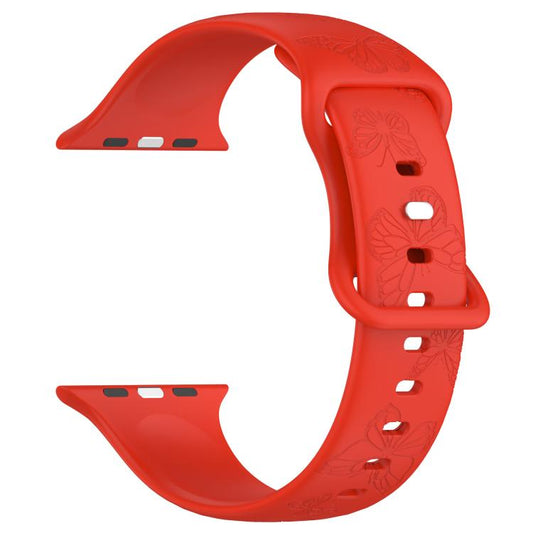 For Apple Watch 42mm / 41mm / 40mm / 38mm Kalebol 8-shaped Buckle Butterfly Embossed Silicone Watch Band(Red) - Watch Bands by Kalebol | Online Shopping UK | buy2fix