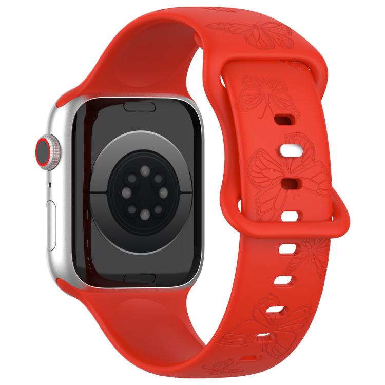 For Apple Watch 42mm / 41mm / 40mm / 38mm Kalebol 8-shaped Buckle Butterfly Embossed Silicone Watch Band(Red) - Watch Bands by Kalebol | Online Shopping UK | buy2fix