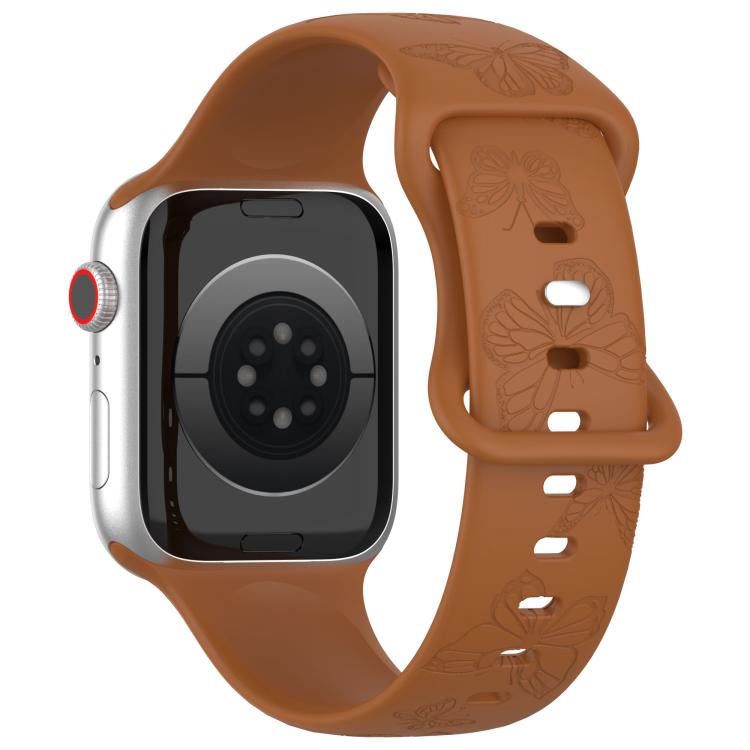 For Apple Watch 42mm / 41mm / 40mm / 38mm Kalebol 8-shaped Buckle Butterfly Embossed Silicone Watch Band(Coffee) - Watch Bands by Kalebol | Online Shopping UK | buy2fix