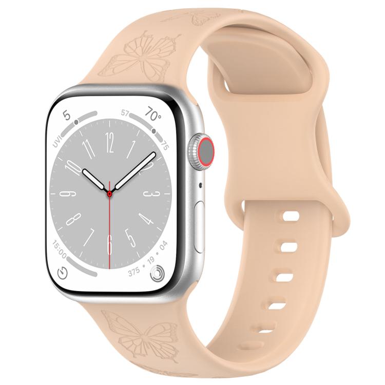 For Apple Watch 42mm / 41mm / 40mm / 38mm Kalebol 8-shaped Buckle Butterfly Embossed Silicone Watch Band(Milk Tea) - Watch Bands by Kalebol | Online Shopping UK | buy2fix
