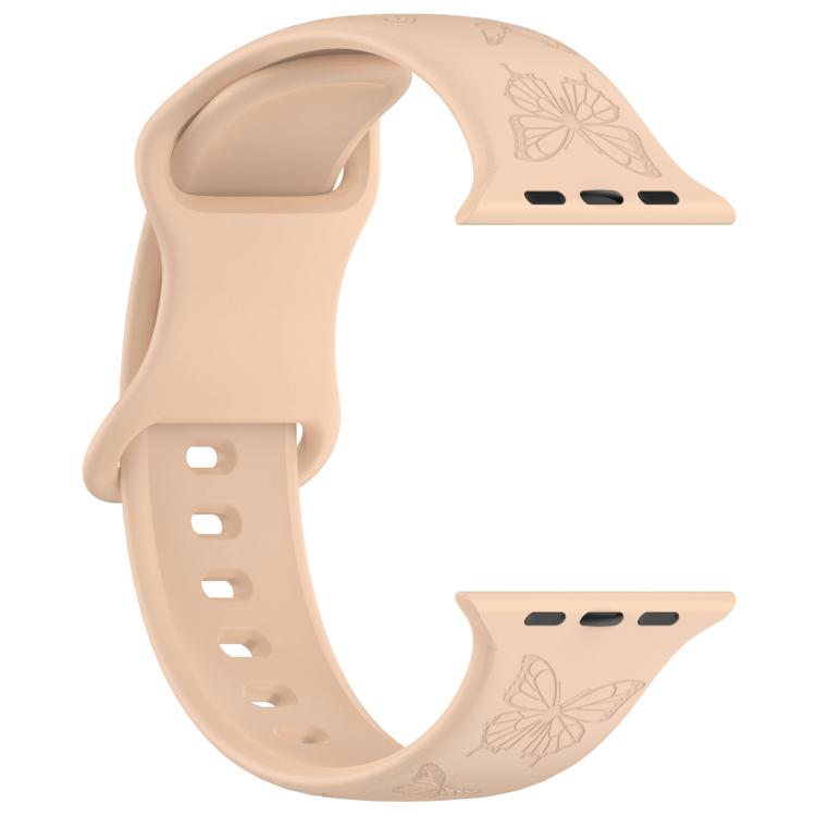 For Apple Watch 42mm / 41mm / 40mm / 38mm Kalebol 8-shaped Buckle Butterfly Embossed Silicone Watch Band(Milk Tea) - Watch Bands by Kalebol | Online Shopping UK | buy2fix