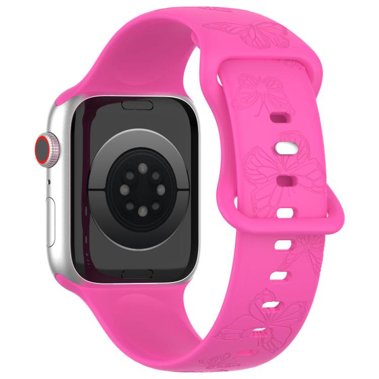 For Apple Watch 42mm / 41mm / 40mm / 38mm Kalebol 8-shaped Buckle Butterfly Embossed Silicone Watch Band(Hot Pink) - Watch Bands by Kalebol | Online Shopping UK | buy2fix