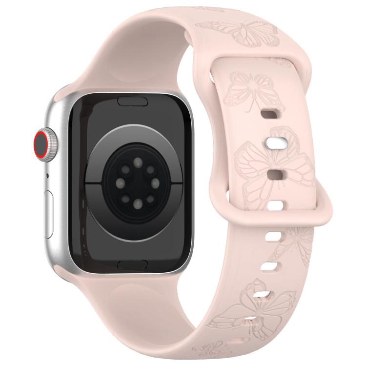 For Apple Watch 42mm / 41mm / 40mm / 38mm Kalebol 8-shaped Buckle Butterfly Embossed Silicone Watch Band(Sand Pink) - Watch Bands by Kalebol | Online Shopping UK | buy2fix