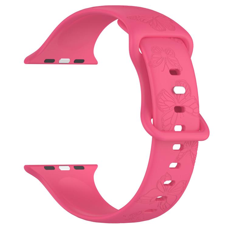 For Apple Watch 42mm / 41mm / 40mm / 38mm Kalebol 8-shaped Buckle Butterfly Embossed Silicone Watch Band(Peach Red) - Watch Bands by Kalebol | Online Shopping UK | buy2fix