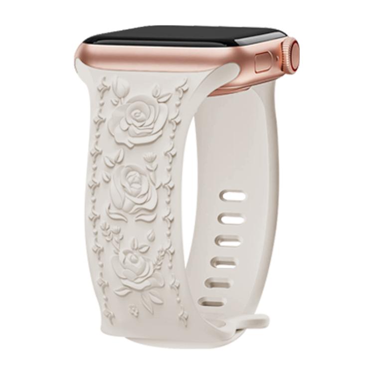 For Apple Watch 42mm / 41mm / 40mm / 38mm Kalebol 8-shaped Buckle Rose Embossed Silicone Watch Band(Starlight) - Watch Bands by Kalebol | Online Shopping UK | buy2fix