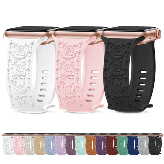 For Apple Watch 42mm / 41mm / 40mm / 38mm Kalebol 8-shaped Buckle Rose Embossed Silicone Watch Band(Pink Sand) - Watch Bands by Kalebol | Online Shopping UK | buy2fix