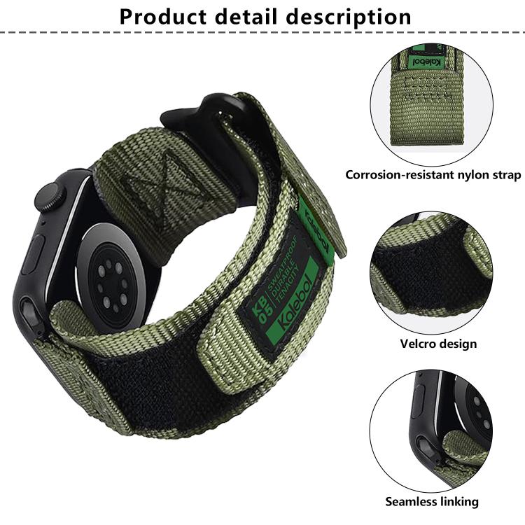 For Apple Watch 42mm / 41mm / 40mm / 38mm Kalebol Canvas Nylon Hook and Loop Watch Band(Army Green) - Watch Bands by Kalebol | Online Shopping UK | buy2fix