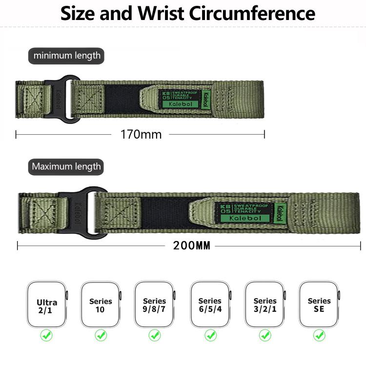 For Apple Watch 42mm / 41mm / 40mm / 38mm Kalebol Canvas Nylon Hook and Loop Watch Band(Grey) - Watch Bands by Kalebol | Online Shopping UK | buy2fix