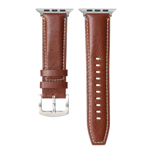 For Apple Watch 46mm / 49mm / 45mm / 44mm Kalebol Stitched Genuine Leather Watch Band(Pull Up Leather Brown) - Watch Bands by Kalebol | Online Shopping UK | buy2fix