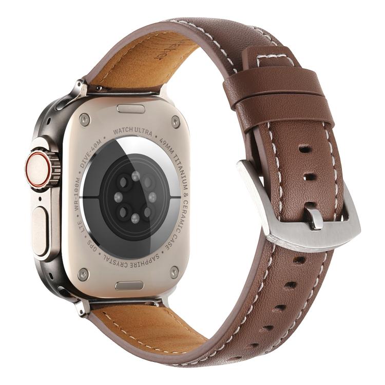 For Apple Watch 42mm / 41mm / 40mm / 38mm Kalebol Plain Genuine Leather Watch Band(Dark Brown) - Watch Bands by Kalebol | Online Shopping UK | buy2fix