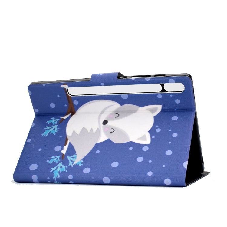 For Samsung Galaxy Tab S8 / Galaxy Tab S7 T870 Electric Pressed Left Right Flat Leather Case with Sleep Function Pen Cover & Card Slot & Holder(Arctic Fox) - Galaxy Tab S8 Cases by buy2fix | Online Shopping UK | buy2fix