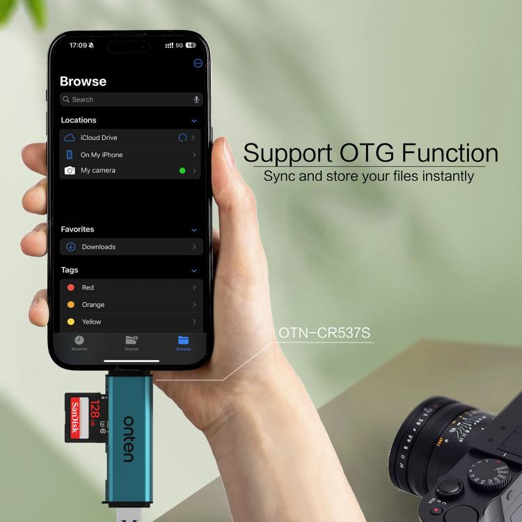Onten OTN-CR537S 5 in 1 Type-C to USB with Micro SD/TF Card Reader(Pine Green) - Card Reader by Onten | Online Shopping UK | buy2fix
