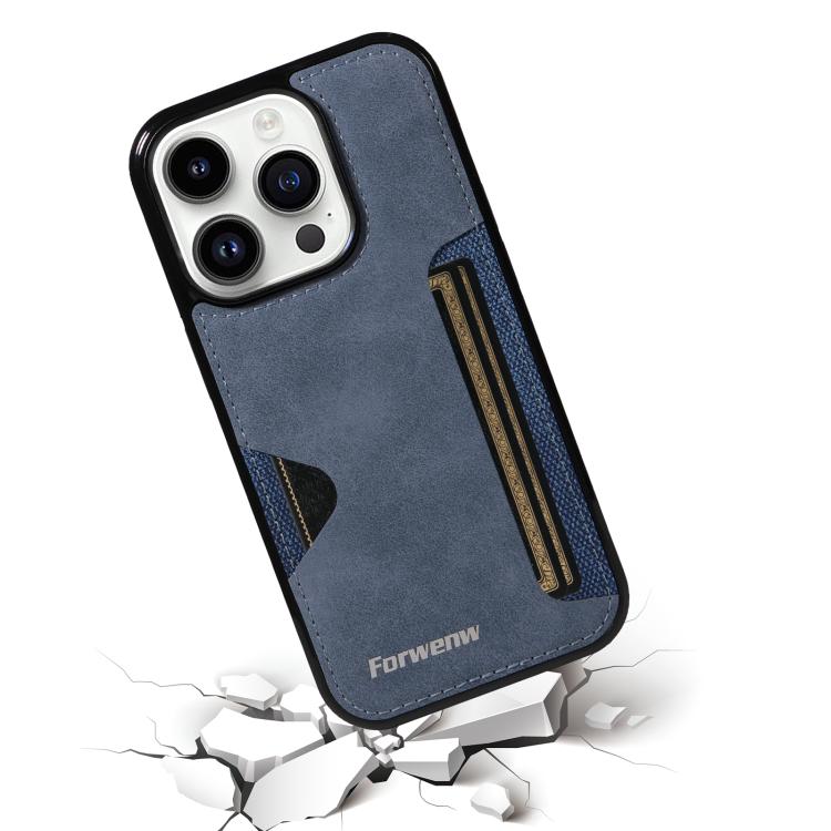 For iPhone 14 Pro Forwenw F5 Series Integrated Card Bag Phone Case(Blue) - iPhone 14 Pro Cases by Forwenw | Online Shopping UK | buy2fix
