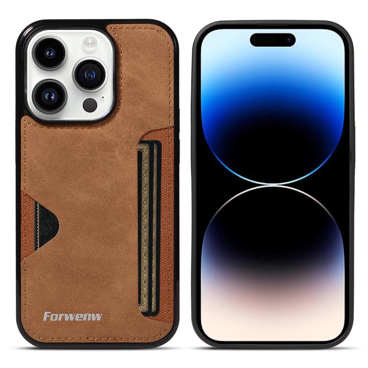 For iPhone 14 Pro Forwenw F5 Series Integrated Card Bag Phone Case(Brown) - iPhone 14 Pro Cases by Forwenw | Online Shopping UK | buy2fix