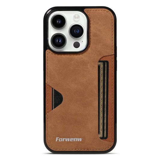 For iPhone 14 Pro Forwenw F5 Series Integrated Card Bag Phone Case(Brown) - iPhone 14 Pro Cases by Forwenw | Online Shopping UK | buy2fix