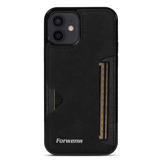 For iPhone 12 Forwenw F5 Series Integrated Card Bag Phone Case(Black) - iPhone 12 / 12 Pro Cases by Forwenw | Online Shopping UK | buy2fix