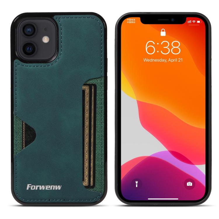 For iPhone 12 Forwenw F5 Series Integrated Card Bag Phone Case(Green) - iPhone 12 / 12 Pro Cases by Forwenw | Online Shopping UK | buy2fix