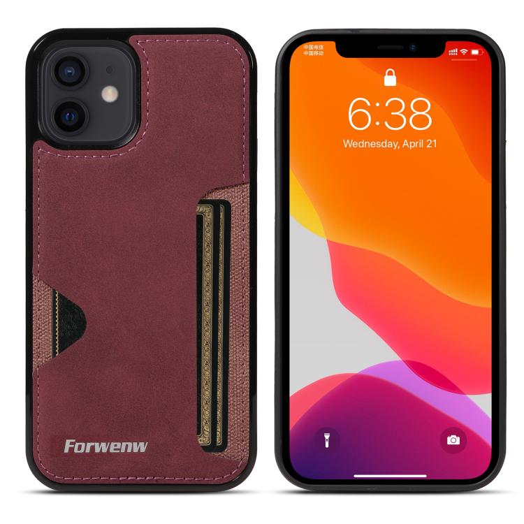 For iPhone 12 Forwenw F5 Series Integrated Card Bag Phone Case(Red) - iPhone 12 / 12 Pro Cases by Forwenw | Online Shopping UK | buy2fix
