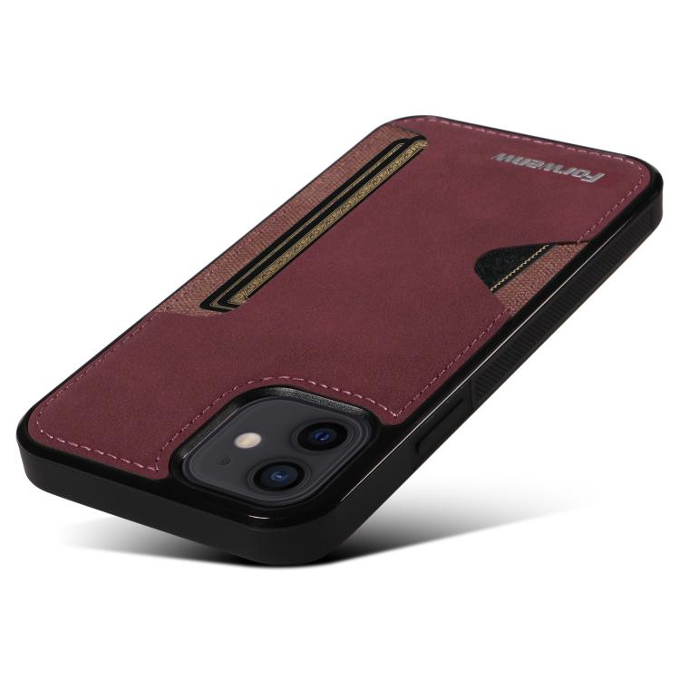 For iPhone 12 Forwenw F5 Series Integrated Card Bag Phone Case(Red) - iPhone 12 / 12 Pro Cases by Forwenw | Online Shopping UK | buy2fix