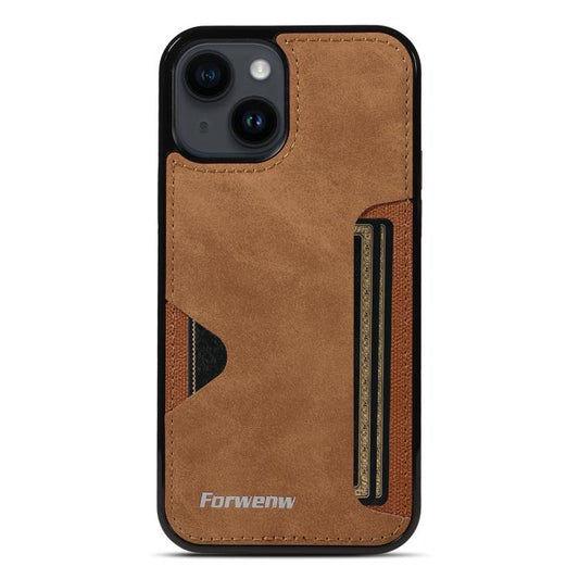 For iPhone 14 Forwenw F5 Series Integrated Card Bag Phone Case(Brown) - iPhone 14 Cases by Forwenw | Online Shopping UK | buy2fix
