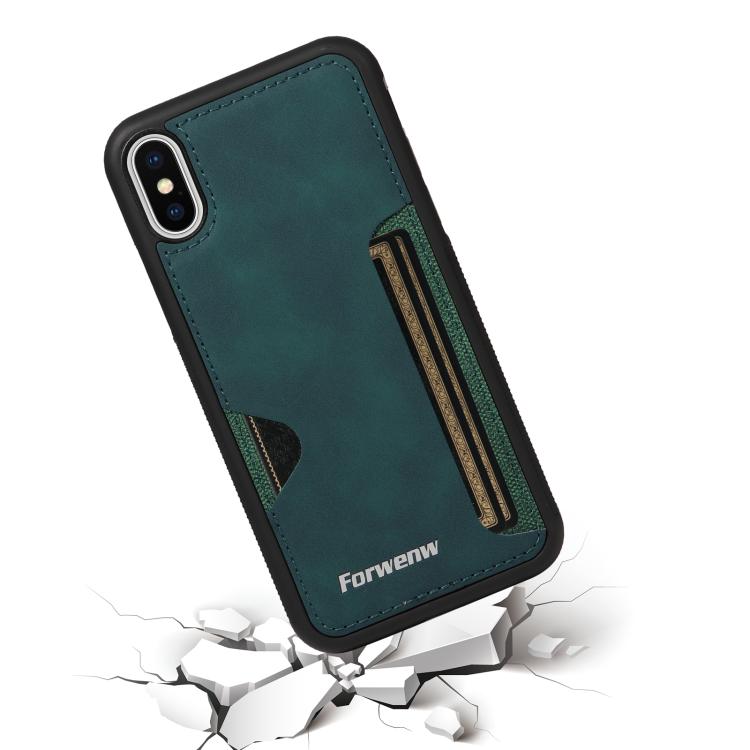 For iPhone X / XS Forwenw F5 Series Integrated Card Bag Phone Case(Green) - More iPhone Cases by Forwenw | Online Shopping UK | buy2fix