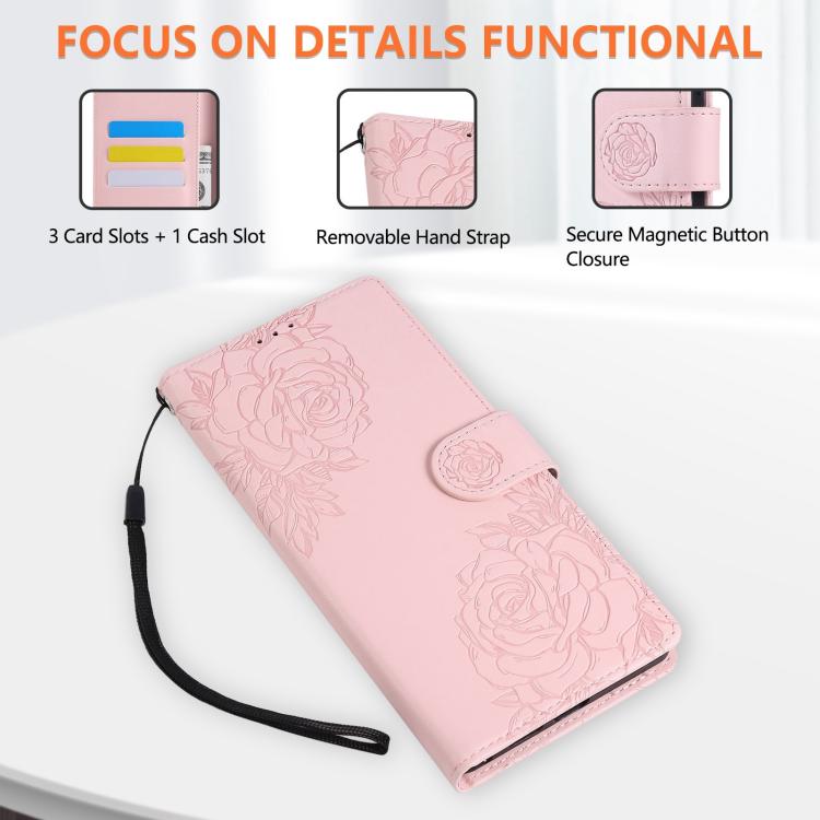 For Google Pixel 10 / 10 Pro Rose Flower Embossed 3-Card Slots Leather Phone Case(Pink) - Google Cases by buy2fix | Online Shopping UK | buy2fix