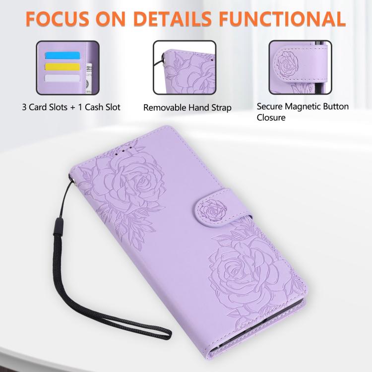 For Google Pixel 10 Pro XL Rose Flower Embossed 3-Card Slots Leather Phone Case(Purple) - Google Cases by buy2fix | Online Shopping UK | buy2fix