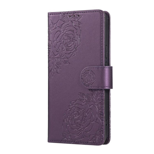 For Google Pixel 10 Pro XL Rose Flower Embossed 3-Card Slots Leather Phone Case(Deep Purple) - Google Cases by buy2fix | Online Shopping UK | buy2fix