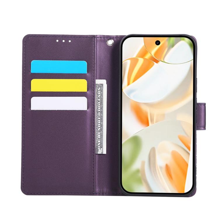 For Google Pixel 10 Pro XL Rose Flower Embossed 3-Card Slots Leather Phone Case(Deep Purple) - Google Cases by buy2fix | Online Shopping UK | buy2fix