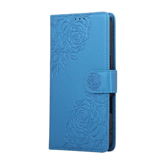 For iPhone Air Rose Flower Embossed 3-Card Slots Leather Phone Case(Blue) - iPhone Air Cases by buy2fix | Online Shopping UK | buy2fix