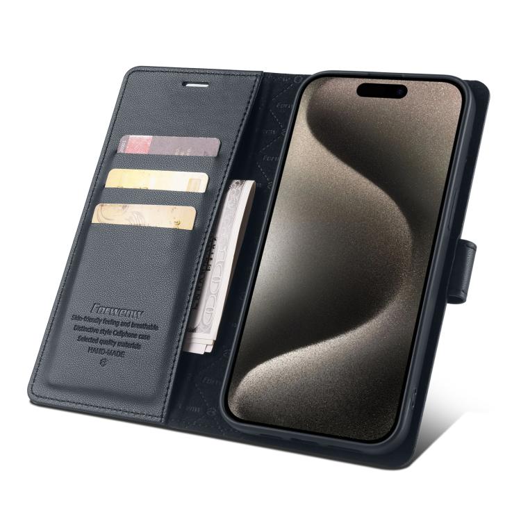 For iPhone 15 Forwenw F6 Series RFID Leather Phone Case(Black) - iPhone 15 Cases by Forwenw | Online Shopping UK | buy2fix