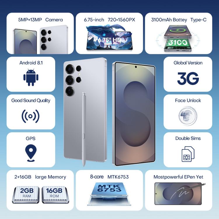 F10 / S25 Ultra, 2GB+16GB, 6.75 inch Android 8.1 MTK6753 Octa Core, Network: 3G, Dual SIM, Plug:AU Plug(Titanium Sliver) - by buy2fix | Online Shopping UK | buy2fix