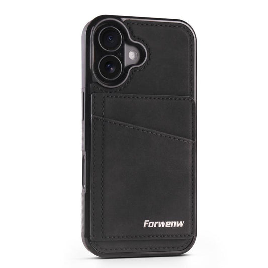 For iPhone 16 Forwenw F8 Series 2 in 1 Magnetic Card Slot Leather Phone Case(Black) - iPhone 16 Cases by Forwenw | Online Shopping UK | buy2fix