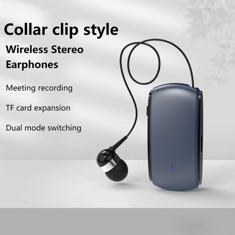 K68 Card Business Collar Clip Type Single Ear Bluetooth Earphones(White) - Bluetooth Earphone by buy2fix | Online Shopping UK | buy2fix
