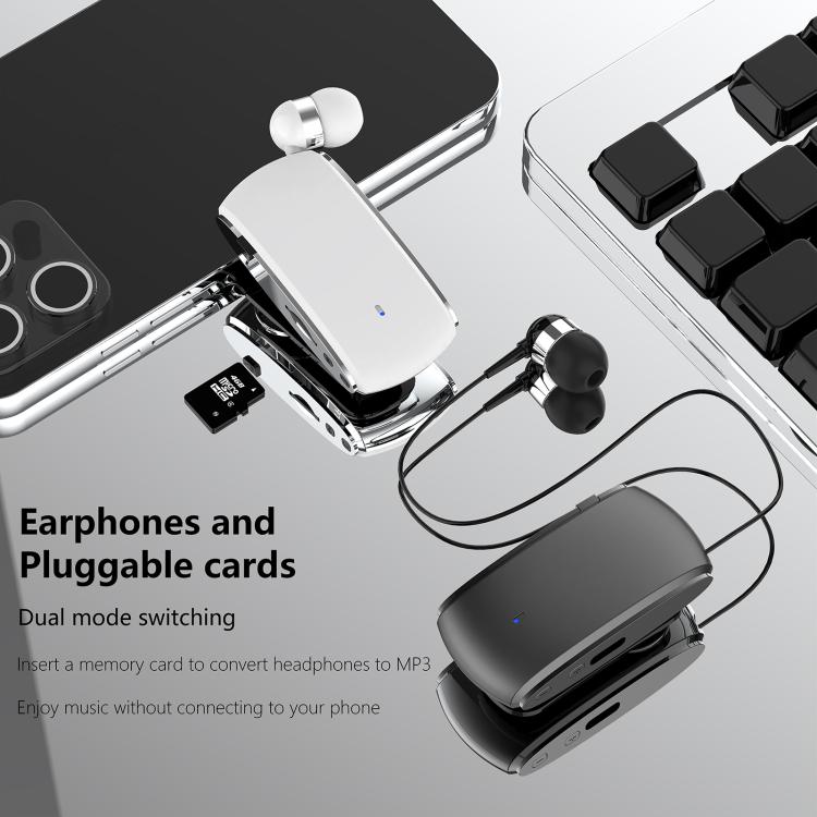 K68 Card Business Collar Clip Type Single Ear Bluetooth Earphones(White) - Bluetooth Earphone by buy2fix | Online Shopping UK | buy2fix