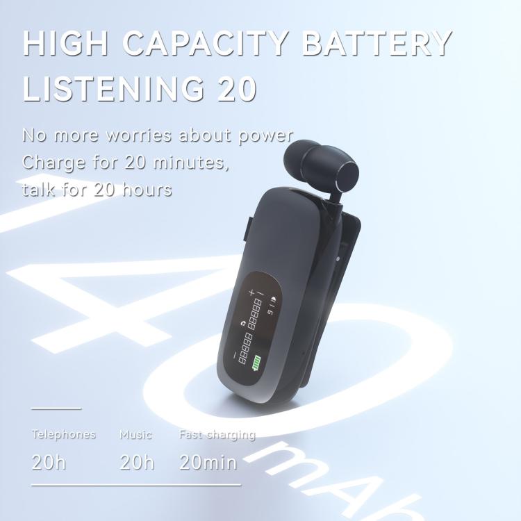 K75 Long Battery Life Business Collar Clip Type Single Ear Bluetooth Earphones(Matt Silver) - In Ear Wired Earphone by buy2fix | Online Shopping UK | buy2fix