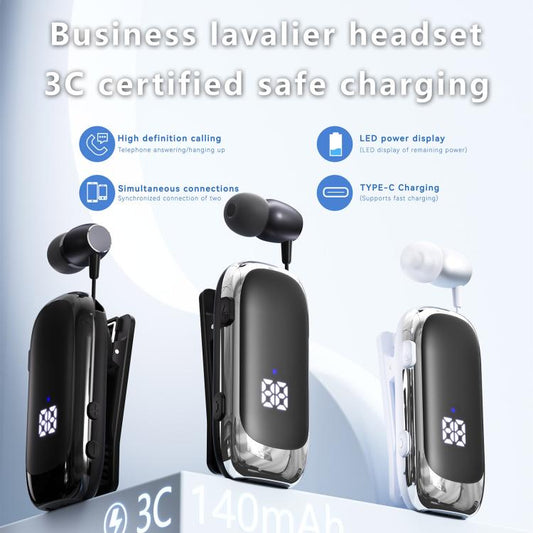 K88 Business Lavalier Single Ear Bluetooth Earphones(Black Silver) - TWS Earphone by buy2fix | Online Shopping UK | buy2fix