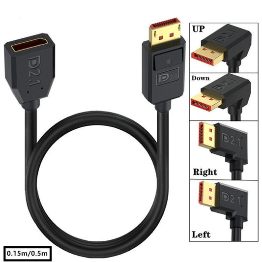 DP2.1 Male to DP2.1 Female Left Elbow 52Gbps 16K 30Hz DisplayPort Extension Adapter Cable, Length: 50cm(Black) - by buy2fix | Online Shopping UK | buy2fix