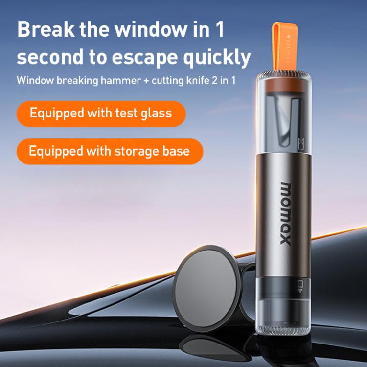 MOMAX CR11E 1-Move Portable 2 in 1 Car Seat Belt Cutter Emergency Safety Hammer(Grey) - Emergency Hammer by MOMAX | Online Shopping UK | buy2fix