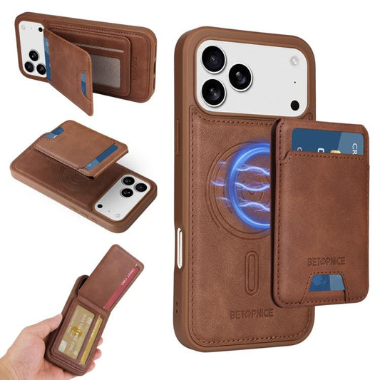 For iPhone 17 Pro Max BETOPNICE Vertical Flip Detachable MagSafe Wallet Phone Case(Brown) - iPhone 17 Pro Max Cases by BETOPNICE | Online Shopping UK | buy2fix