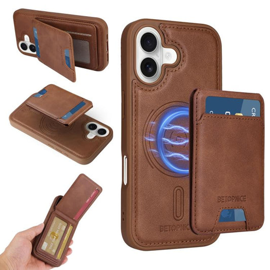 For iPhone 17 BETOPNICE Vertical Flip Detachable MagSafe Wallet Phone Case(Brown) - iPhone 17 Cases by BETOPNICE | Online Shopping UK | buy2fix