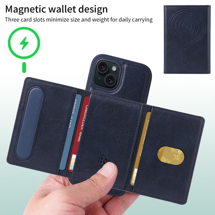 For iPhone 15 BETOPNICE Horizontal Flip Detachable MagSafe Wallet Phone Case(Blue) - iPhone 15 Cases by BETOPNICE | Online Shopping UK | buy2fix
