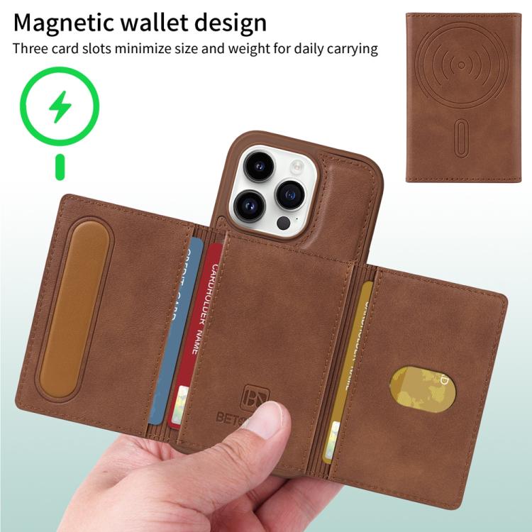 For iPhone 14 Pro BETOPNICE Horizontal Flip Detachable MagSafe Wallet Phone Case(Brown) - iPhone 14 Pro Cases by BETOPNICE | Online Shopping UK | buy2fix