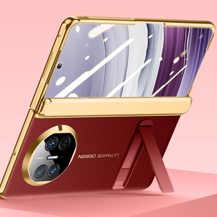 For Huawei Mate X5 Integrated Privacy Electroplating Leather Texture Hinge Fold Holder Phone Case(Purple) - Huawei Cases by buy2fix | Online Shopping UK | buy2fix