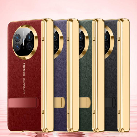 For Huawei Mate X5 Integrated Privacy Electroplating Leather Texture Hinge Fold Holder Phone Case(Red) - Huawei Cases by buy2fix | Online Shopping UK | buy2fix