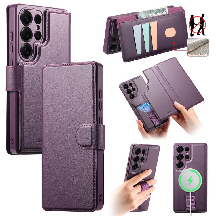 For Samsung Galaxy S25 Ultra 5G CaseNeo Finger Grip Strap MagSafe Leather Phone Case(Purple) - Galaxy S25 Ultra 5G Cases by CaseNeo | Online Shopping UK | buy2fix