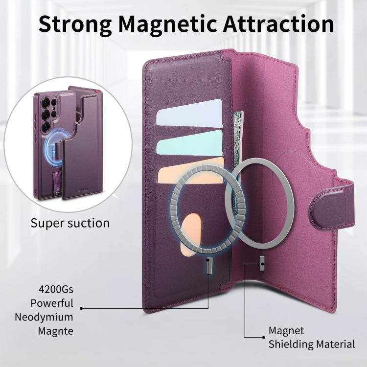 For Samsung Galaxy S25 Ultra 5G CaseNeo Finger Grip Strap MagSafe Leather Phone Case(Purple) - Galaxy S25 Ultra 5G Cases by CaseNeo | Online Shopping UK | buy2fix