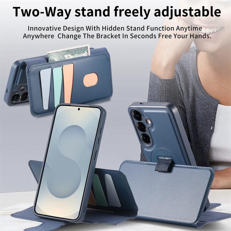 For Samsung Galaxy S25 / S24 5G CaseNeo Finger Grip Strap MagSafe Leather Phone Case(Blue) - Galaxy S25 5G Cases by CaseNeo | Online Shopping UK | buy2fix