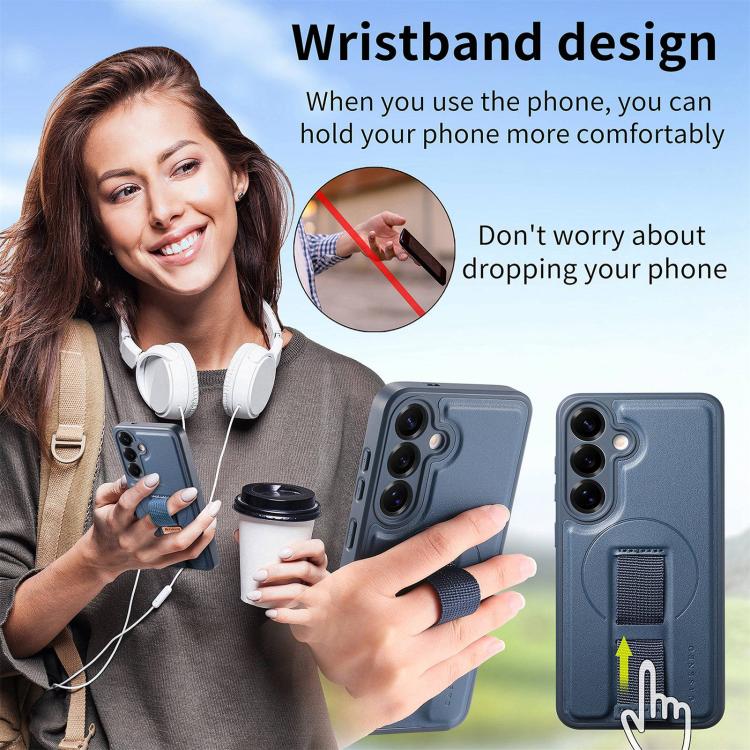 For Samsung Galaxy S25 / S24 5G CaseNeo Finger Grip Strap MagSafe Leather Phone Case(Blue) - Galaxy S25 5G Cases by CaseNeo | Online Shopping UK | buy2fix